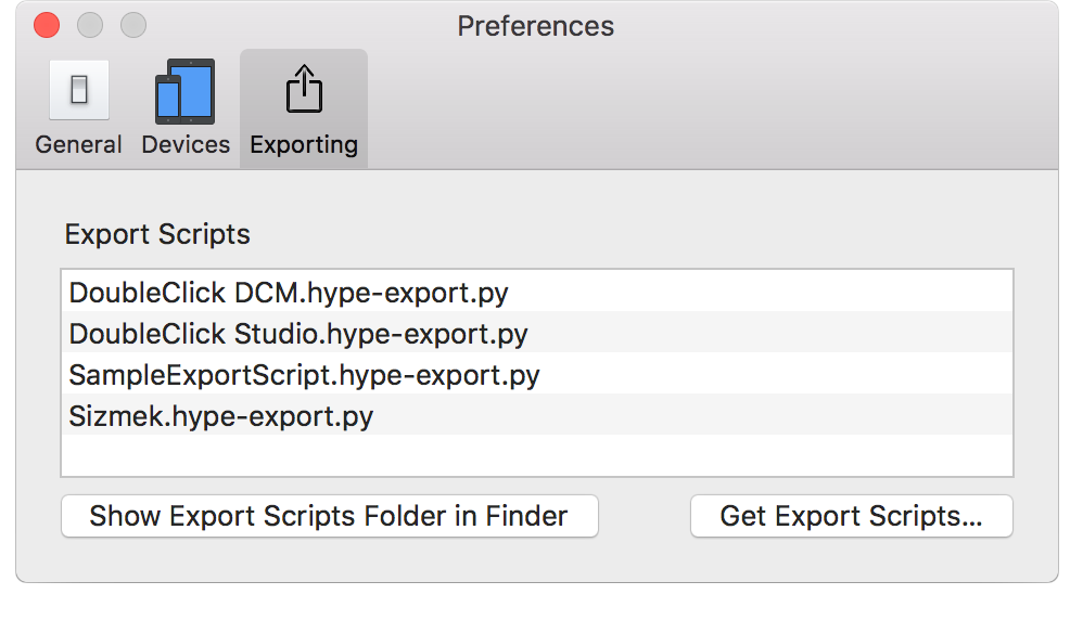 Hype Exports in Preferences