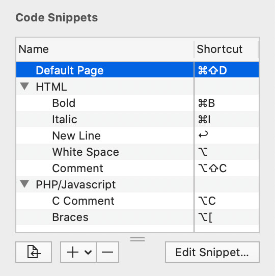 The Code Snippets section